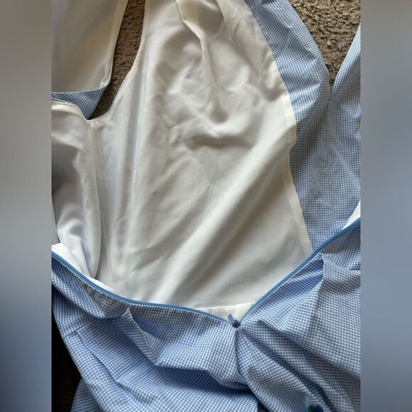 Lela Rose Blue Checker Flower Embroidered Sleeveless Maxi Women's Dress size 10 - Picture 8 of 12